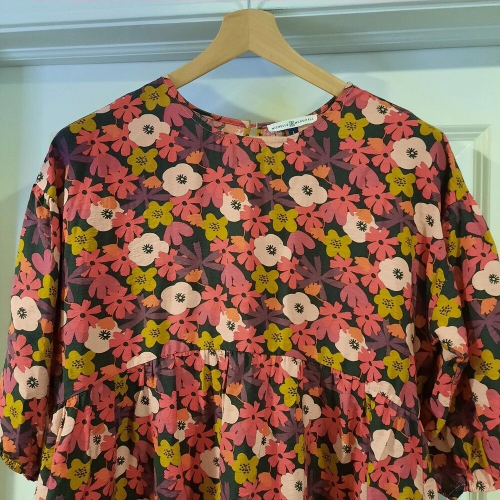 Michelle McDowell Dress Womens Large Floral Rayon Puff Sleeve Boho Lagenlook - Picture 2 of 12